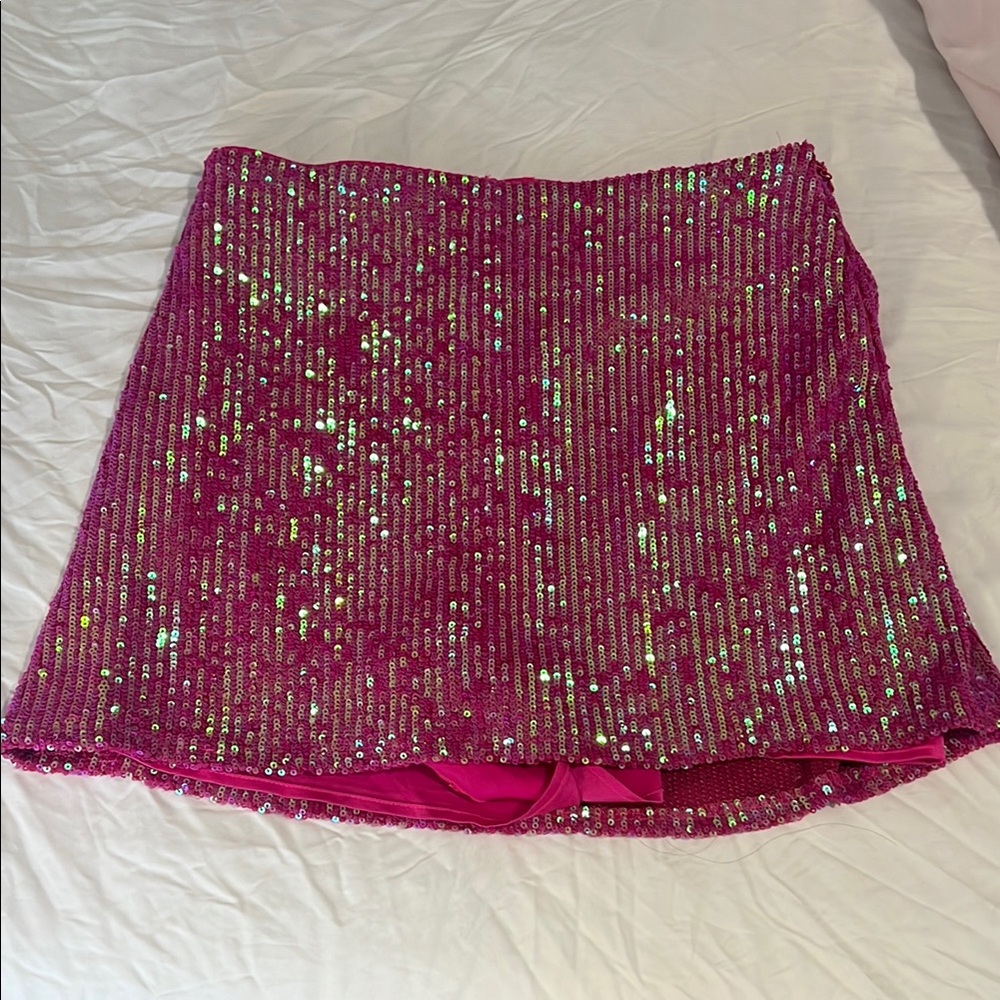 Show Me Your MuMu Pink Sequin Skater Mini Skirt